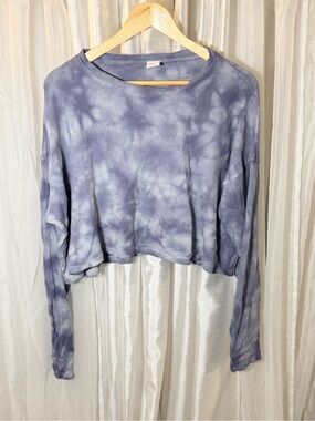 TNA Lavender Tie-Dye Waffle Knit Long Sleeve Crop Top